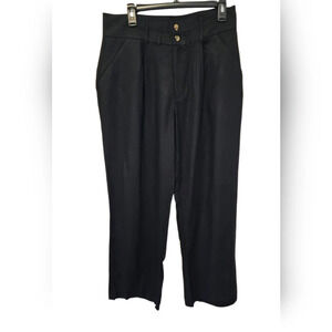 Crosby Black Wide Leg Pleated Linen and Viscose Pants Women's Size 12 NWOT